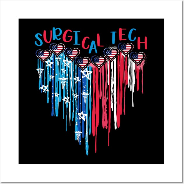 Surgical Tech American Flag Melting Heart 4th Of July Wall Art by Ripke Jesus